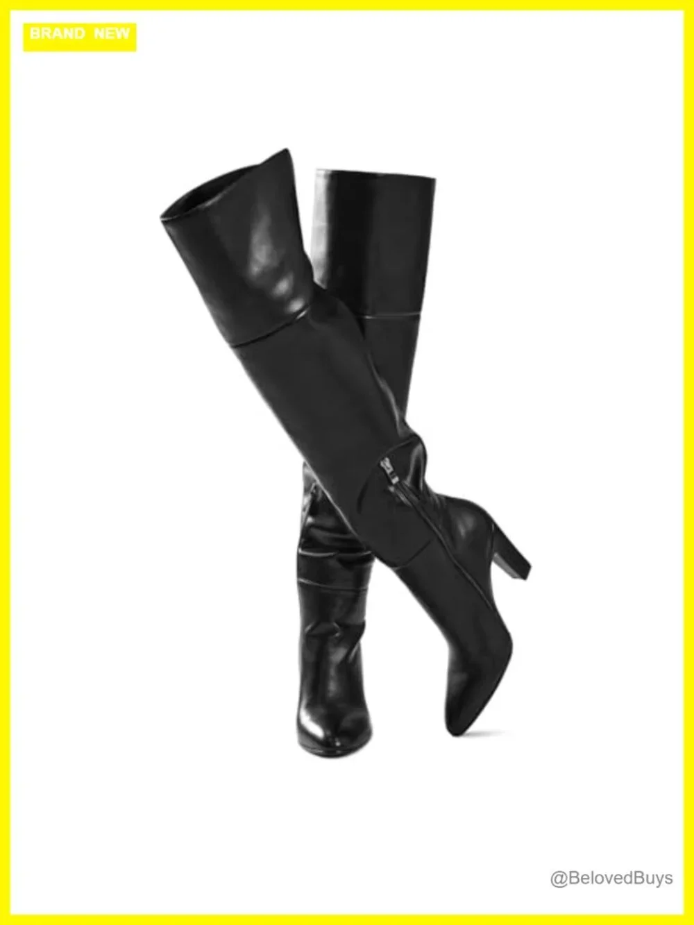 Wide Calf Over Knee Boots Chunky Heel Faux Leather Thigh High Block Heel Women's